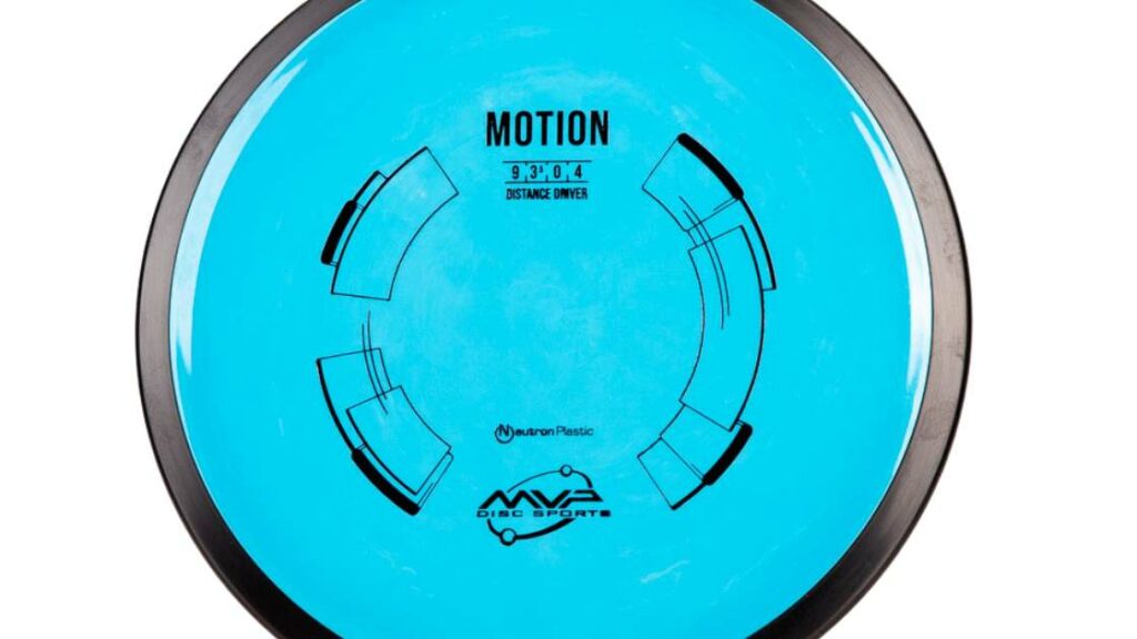 A blue colored MVP Motion disc golf driver