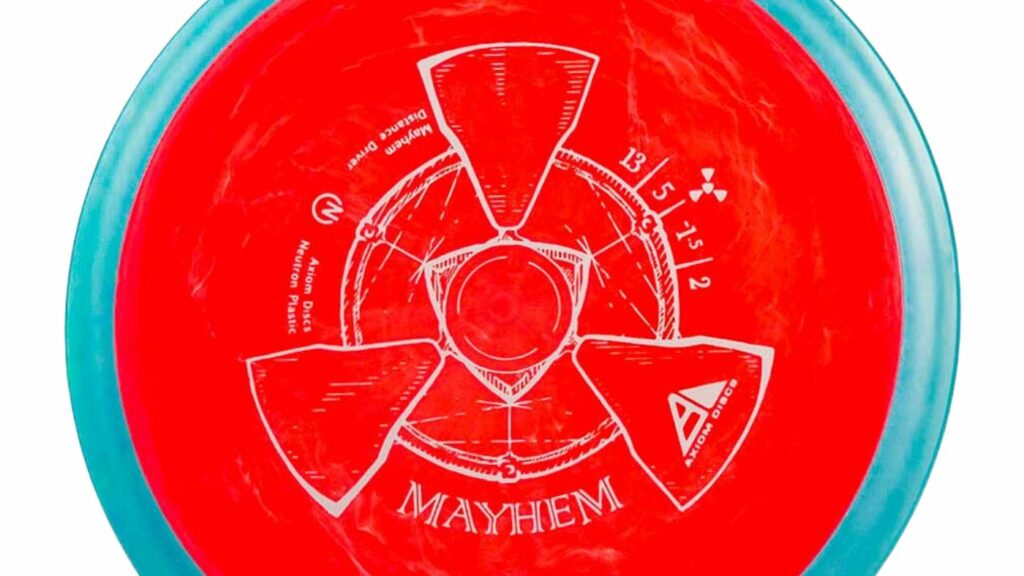 Red Axiom Mayhem Disc with Light blue rim and silver stamp