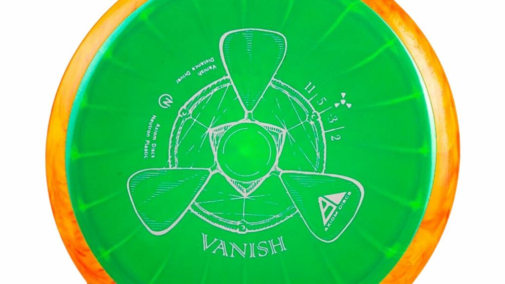 A green Axiom Vanish disc with Orange rim with white stamp