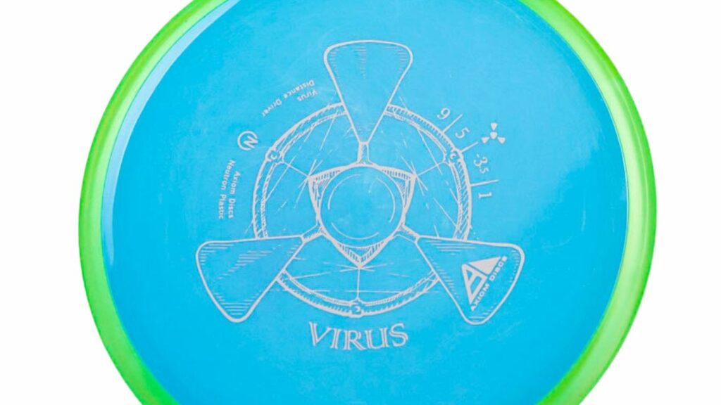 Axiom Virus blue disc with green rim and grey stamp