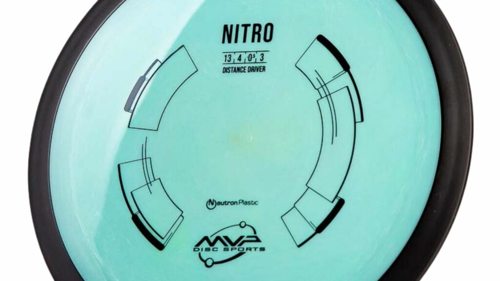 A bright green MVP Neutron Nitro disc with black rims and stamp