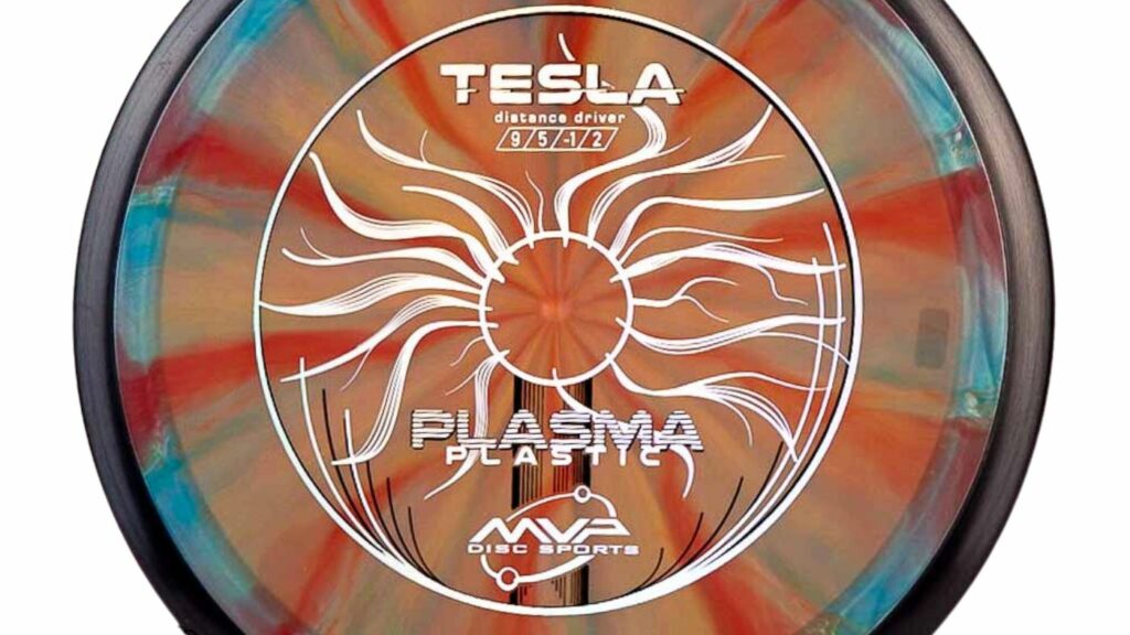 A Teal/Orange-ish dyed MVP Plasma Tesla with black rims and white stamp