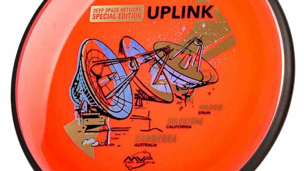 An orange MVP Uplink Deep Space Network with Purple/Gold/Black stamp with Black rims