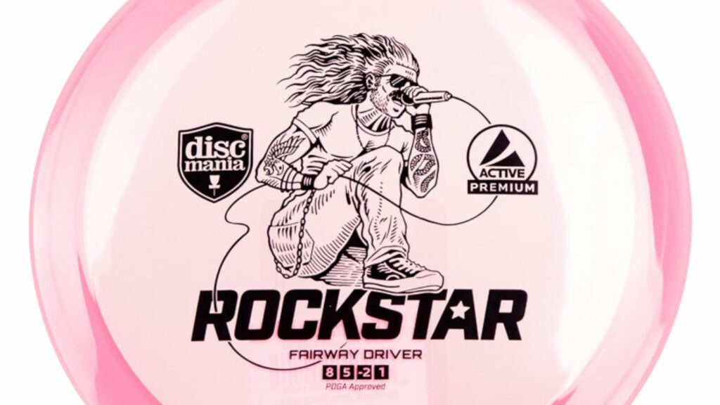 A Light Pink Discmania Active Premium Rockstar Fairway Driver with Black Stamp